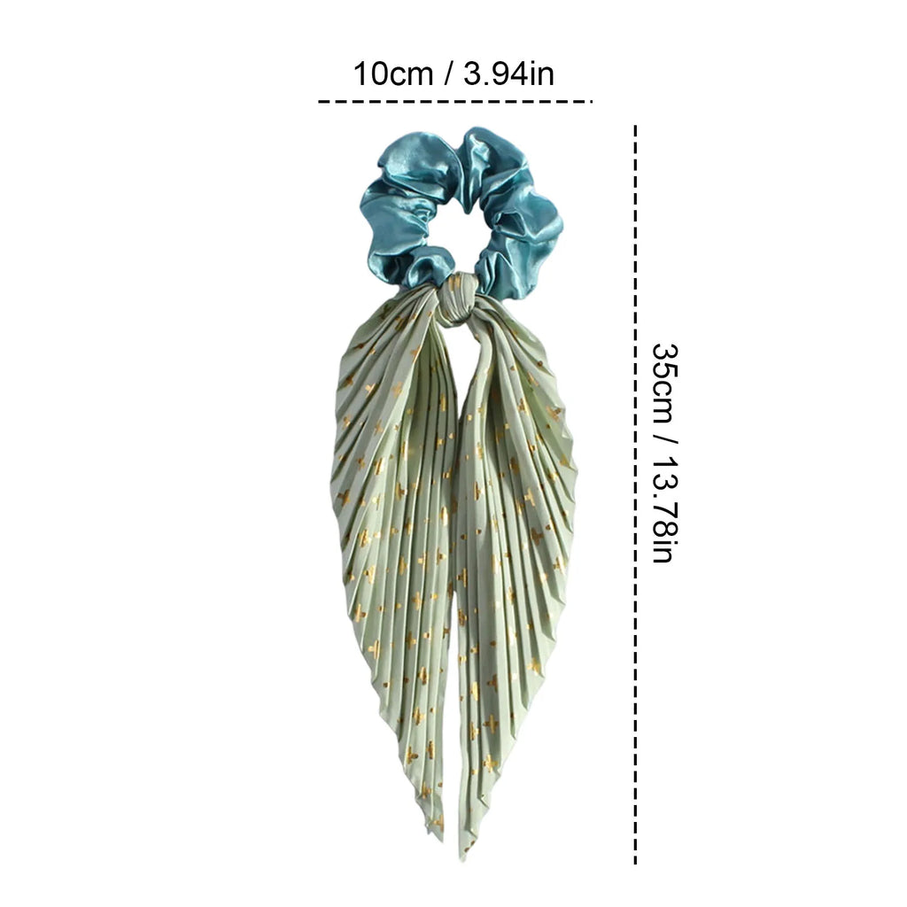 1PC Flower Print Bow Satin Long Ribbon Ponytail Scarf Tie Scrunchies Women Girls Elastic Bands French Headdres Hair Accessories Oasis Select Green