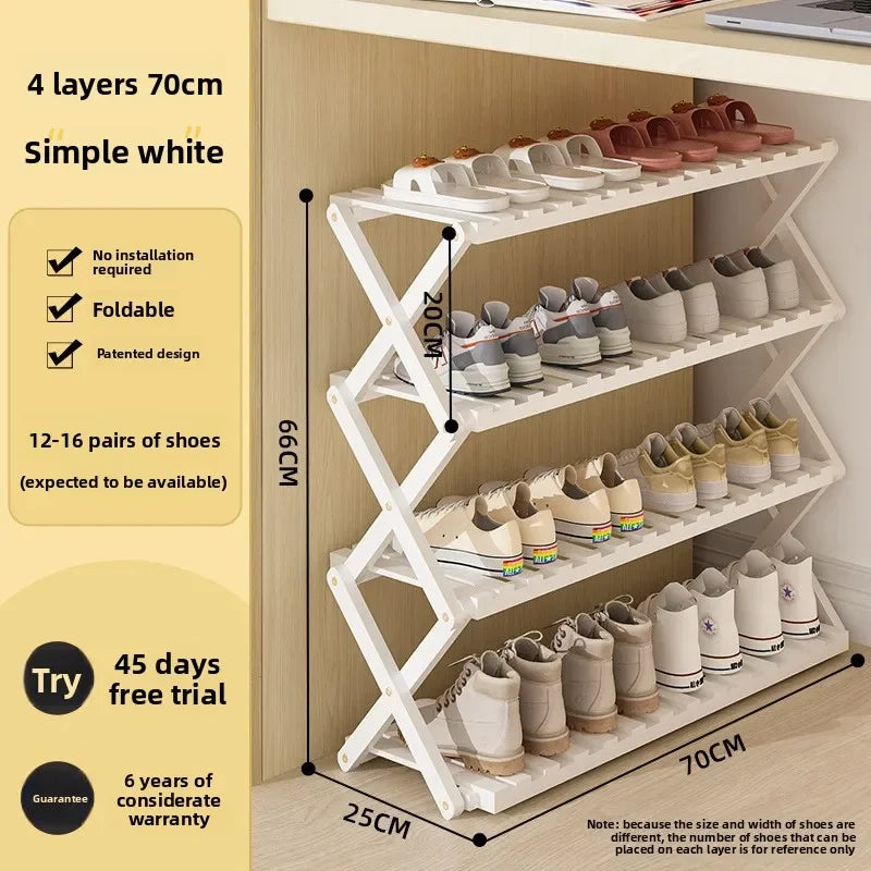 Simple shoe rack household door dormitory folding shoe rack free of installation shoe cabinet sturdy and durable Oasis Select 4C-70cm-white