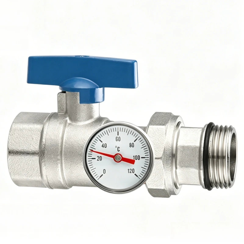 Ball Valve Floor Drain Separator, Equipped with Pressure Gauge Inlet and Outlet Male and Female Metal Wire Filter Tubes Oasis Select AQ-6019 Blue Ball valve and gauge