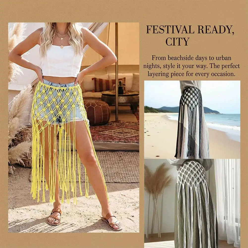 Bohemian Tassel Waist Belt – Macrame Fringe Wrap & Bikini Cover Up