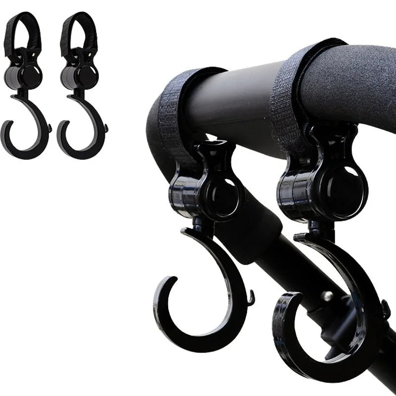 2pcs Rotatable Stroller Hook Adjustable Binding Belt Hanging Holder Multi Purpose Storage Hook For Baby Carriage Outdoor Walk Oasis Select