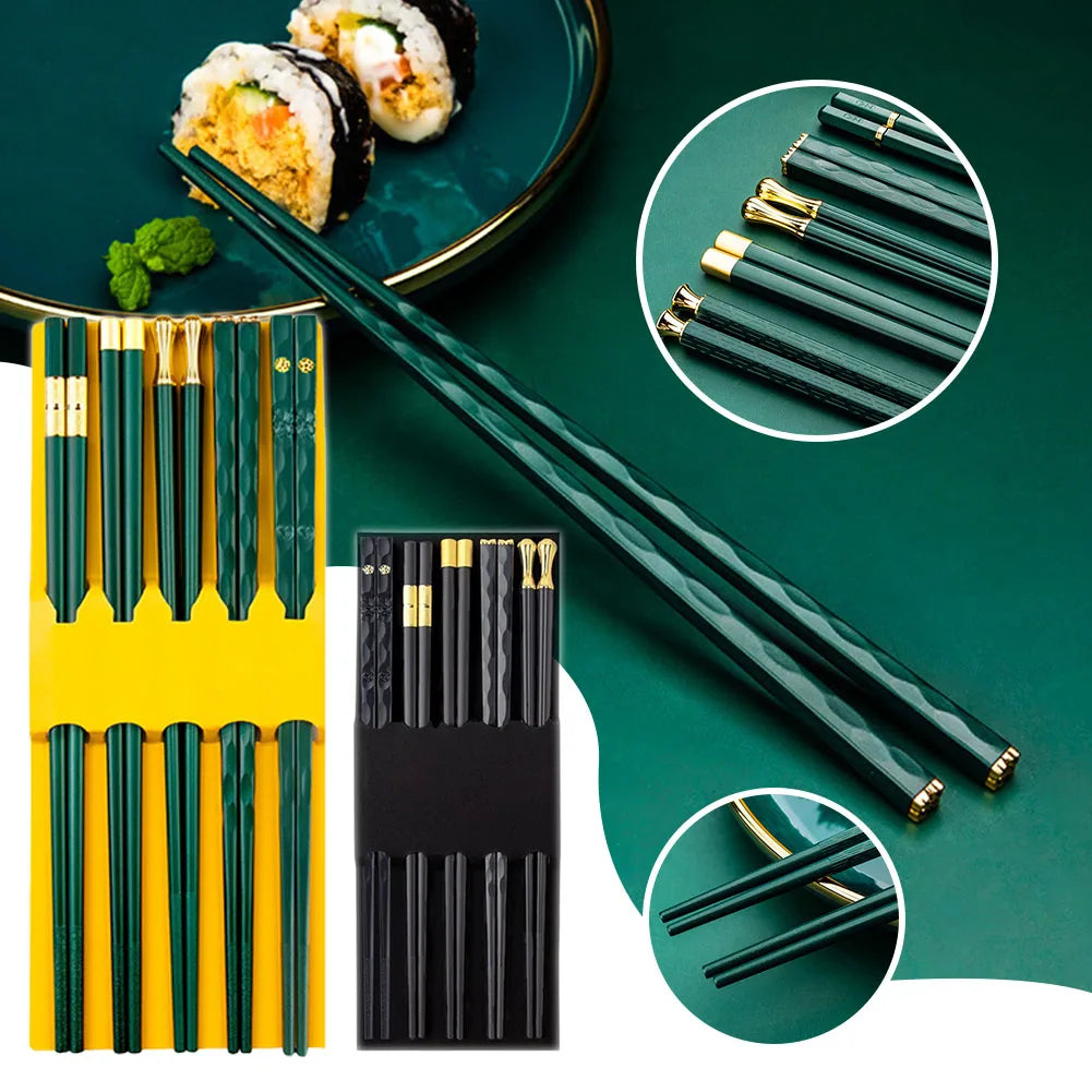 Premium Alloy Chopsticks Set – 5 Pairs, Non-Slip & Reusable
