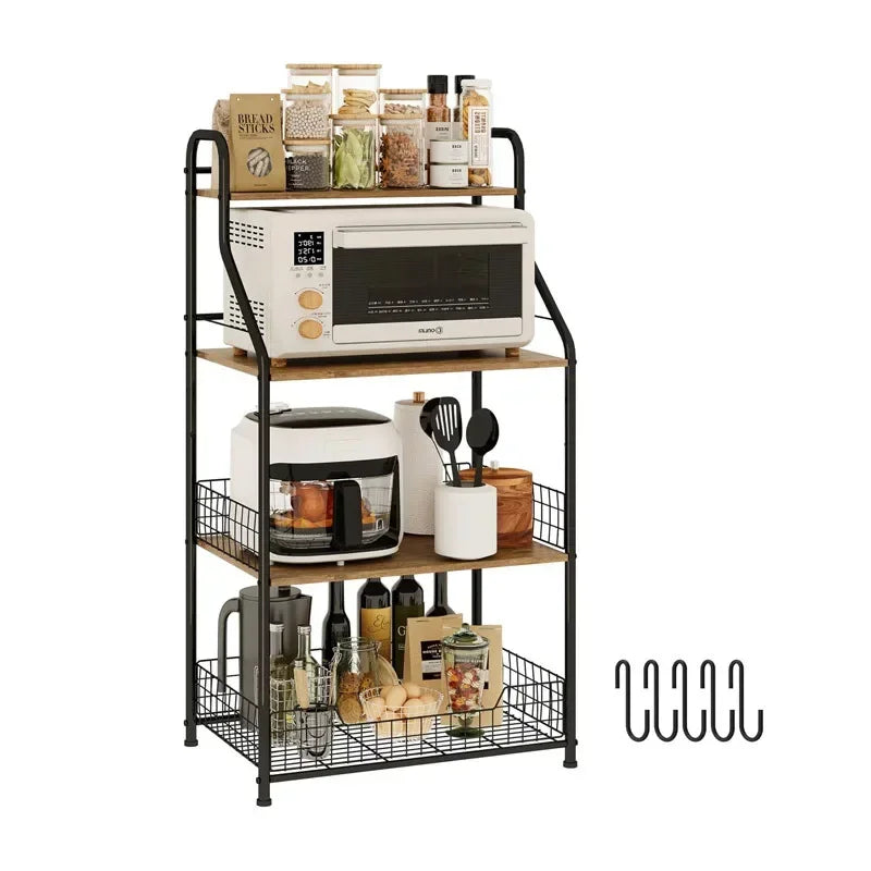 Household Goods New Kitchen Microwave Oven Rack Large Capacity Household Fruit And Vegetable Storage Rack Kitchen Seasoning Rack Oasis Select black