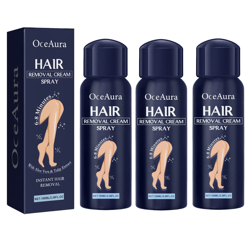 Hair Removal Spray for Women and Men, No Irritation Mild Hair Remover for Underarm Arm Back Chest and Legs Fast Acting Removal Oasis Select 3Pcs
