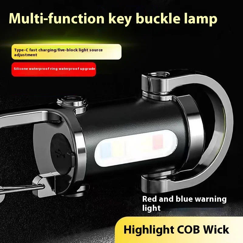 Emergency Keychain Light Rechargeable Keychain Flashlights 800 Lumens EDC COB Work Light 7 Modes for Walking Searching Hiking Oasis Select