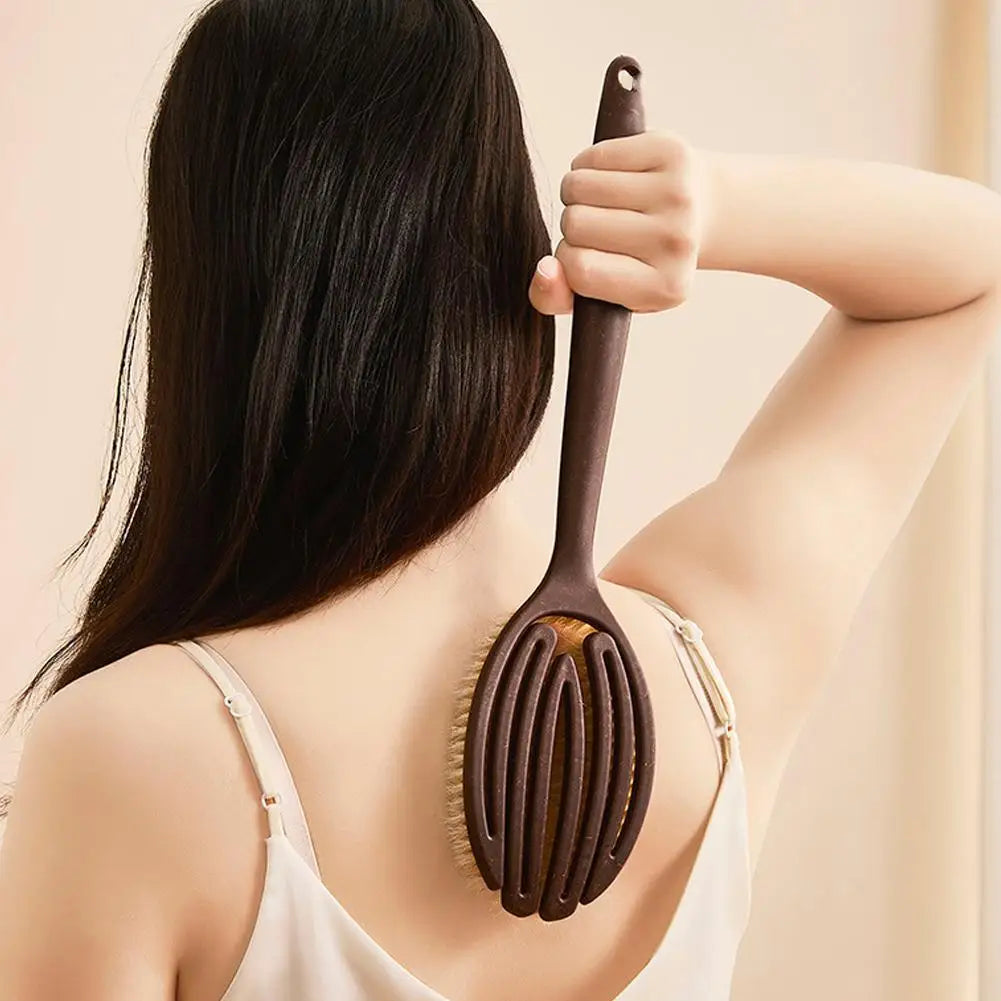 Natural Bristle Body Brush Back Scrubber Brush for Shower, Soft Bristle, Long Handle for Dry Brushing, Exfoliation & Skin Care Oasis Select