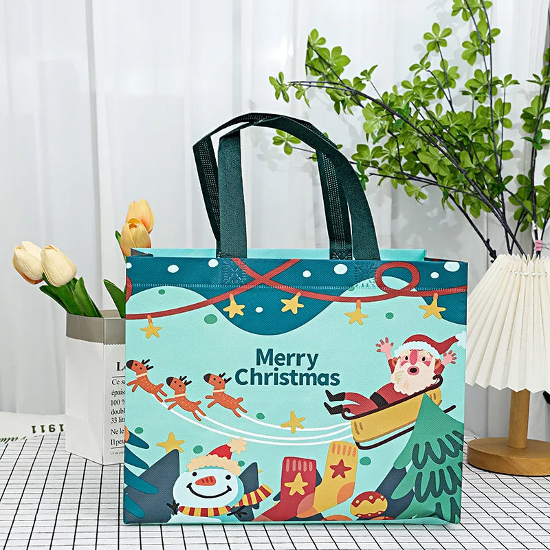 Christmas Snowman & Santa Non-Woven Gift Bag | Holiday Tote