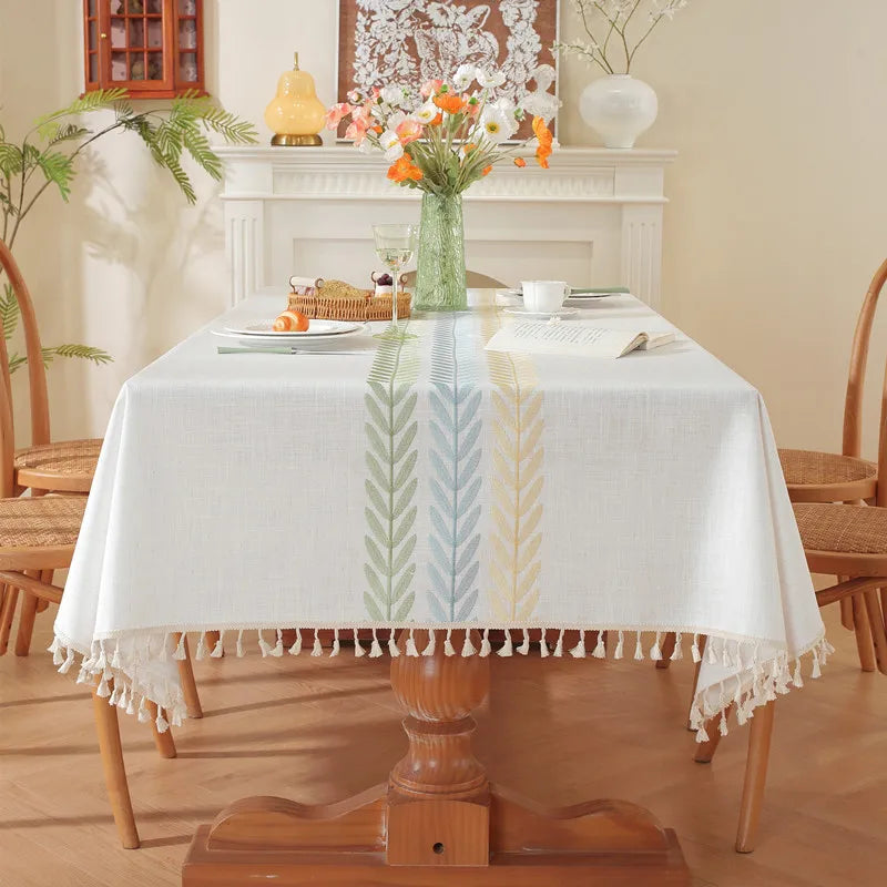 Plant Patterned Tablecloth with Tassel Decoration Minimalist Style for Dining Tables in Restaurants Rectangular Fabric Oasis Select 140x140 M