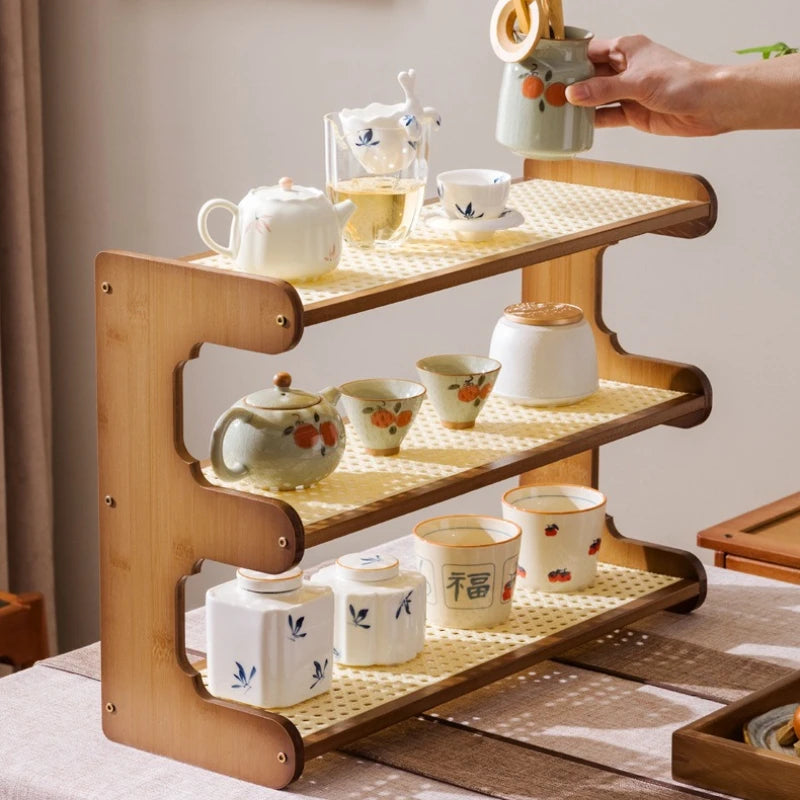 Desktop Bogu rack, teapot rack, small Duobao Pavilion tea room ornament, desktop storage rack, teacup tea set rack. Oasis Select