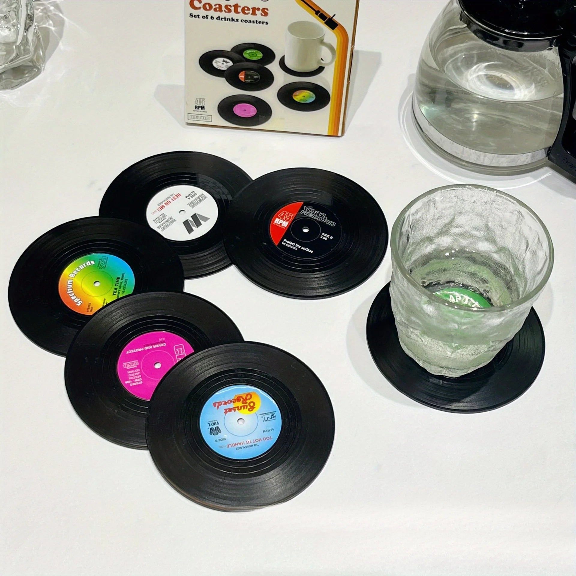 6pcs Vinyl Record Coasters Absorbent Retro Style Home Decor Hot Coffee Cup Placement Pads Effective Protection of The Desktop Oasis Select