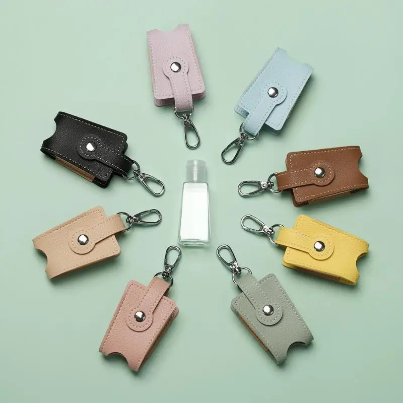 PU Leather Hand Holder With Metal Keychain Empty Refillable Bottle For Daily Commute Travel Outdoor Activities Oasis Select