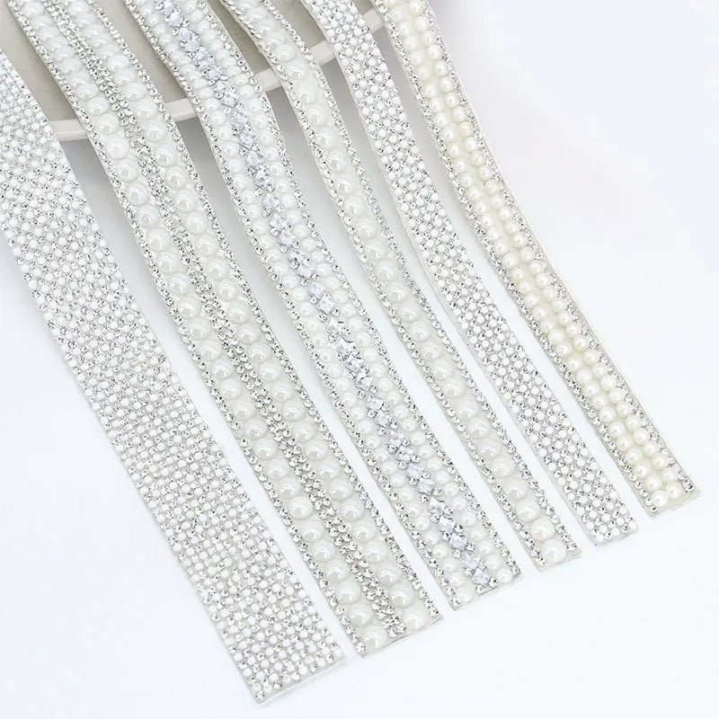 40cm Self Adhesive Artificial Pearl Rhinestone Sticker Crystal Diamond Ribbon DIY Decoration For Arts Crafts, Sewing, DIY Event Oasis Select