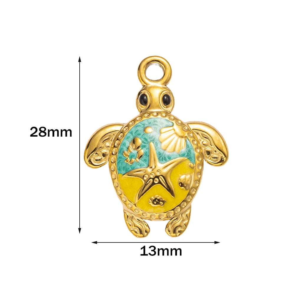 5pcs Stainless Steel Enamel Animal Sea Turtle Tortoise Charms Pendant for Bracelet Necklace Jewelry DIY Craft Making Wholesale Oasis Select Blue Yellow