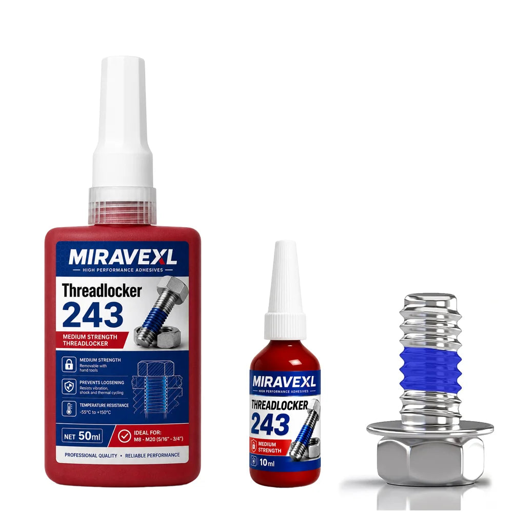 MIRAVEXL Threadlocker 243 Medium Strength Screw Glue Anaerobic Adhesive for Bolts NutsThreads Removable Anti Loose 10ml 50mlKit Oasis Select