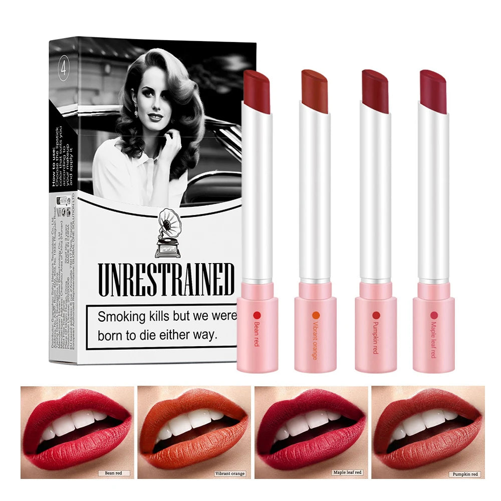 4Colors/set Cigarette Lip Gloss Set Velvet Matte Waterproof Long-lasting Lip Non-Stick Cup Cigarette Lipstick Makeup For Women Oasis Select