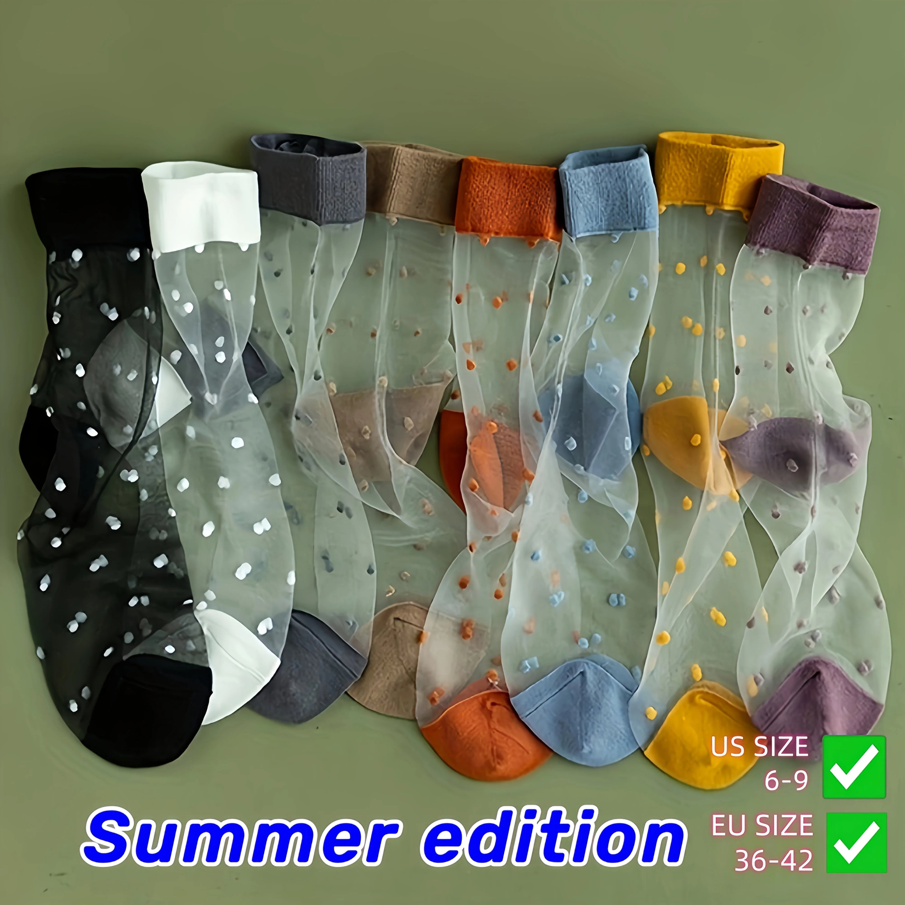 5 Pairs (10pcs) Breathable Polka Dot Glass Women'S Socks, Candy Color Summer Socks, Fashionable Polka Dot Decoration Socks Oasis Select