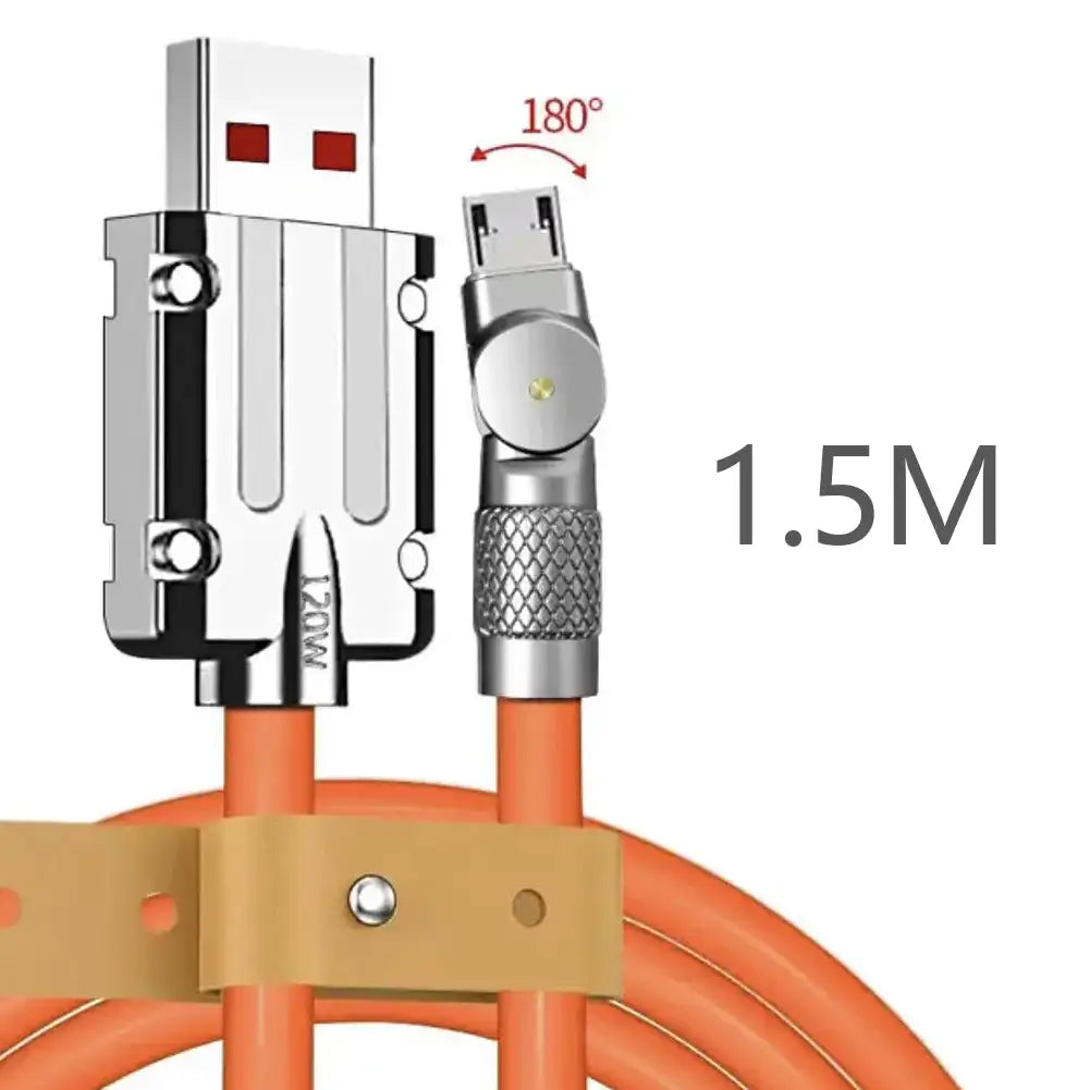 120W 6A USB-C Fast Charging Cable | 180° Rotating Silicone