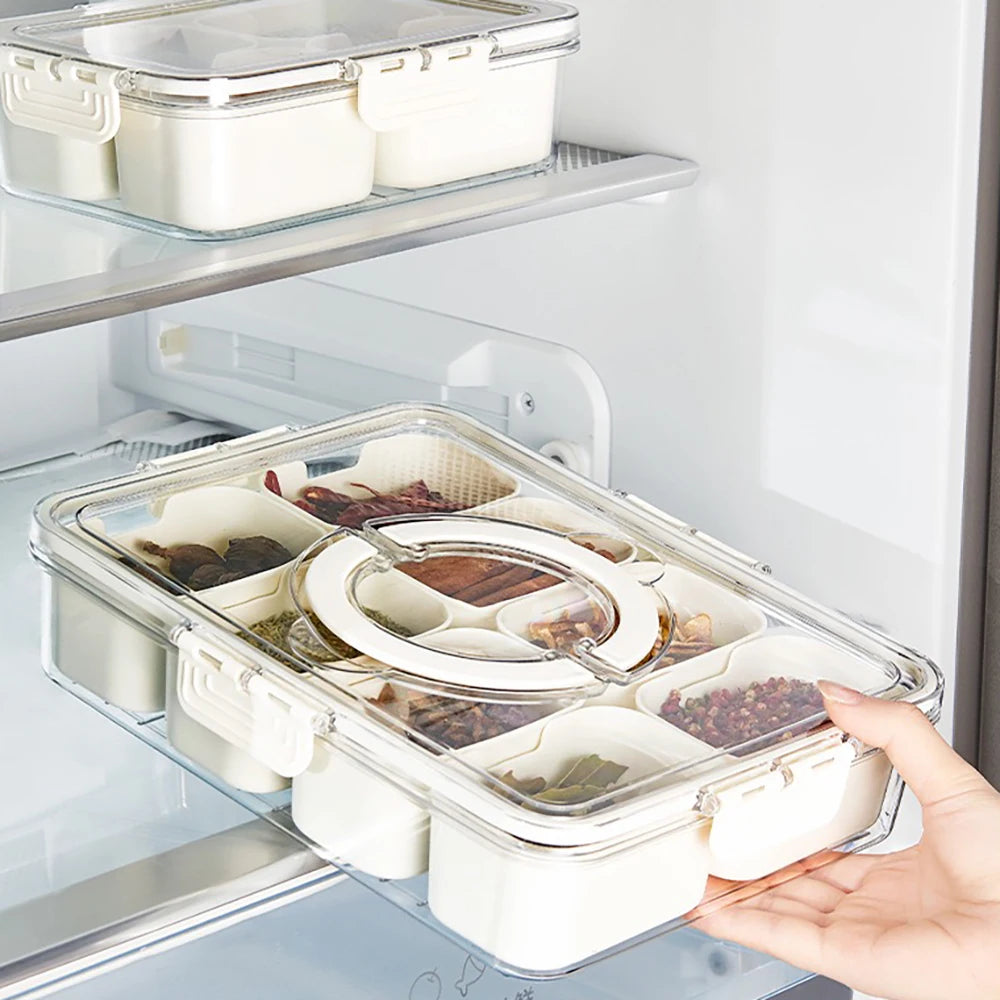 Compartment plate with lid, food storage container, snack box, 4/8 cells snack box, vegetable and fruit storage box for refriger Oasis Select