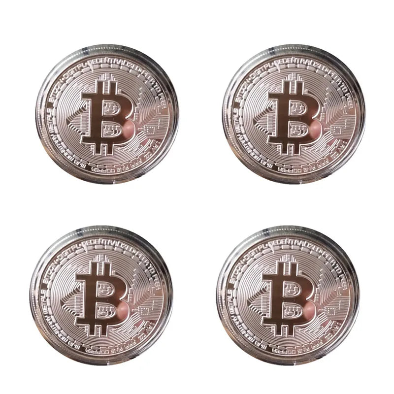 1/2/3/4pcs Gold Plated Coin Art Collection Gold Plated Physical Bitcoins Bitcoin Gift Physical Metal Antique Imitation Coins Oasis Select 4pcs Silver