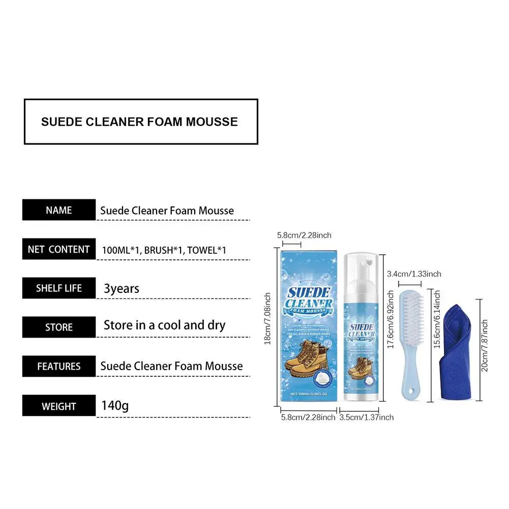 Suede Cleaner Kit No-wash Dry Cleaning Foam Univeral Decontamination for Suede Sheepskin Matte Shoes Leather Sneakers Care 100ml Oasis Select