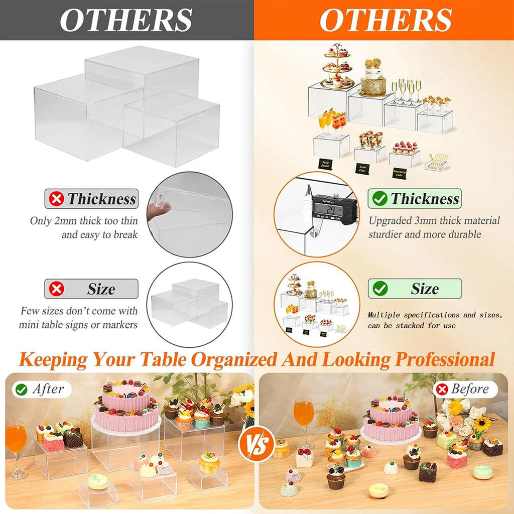 4/5/6/7/8pcs transparent acrylic 3D cube cake rack set for party dessert display ideal choice for party planners and sellers Oasis Select