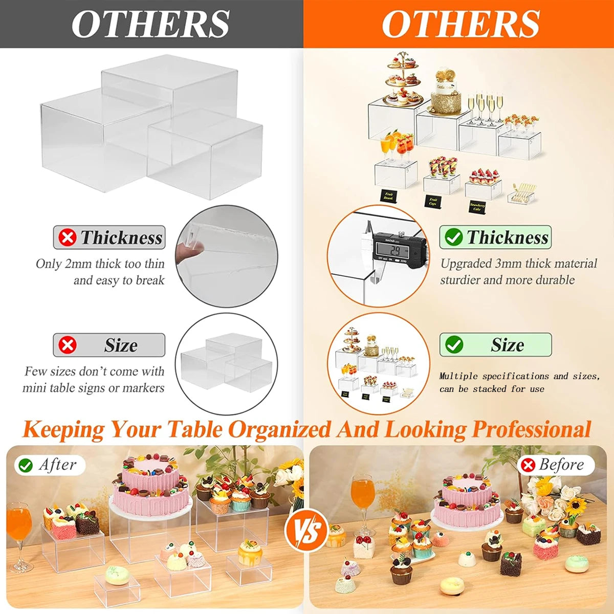 4/5/6/7/8pcs transparent acrylic 3D cube cake rack set for party dessert display ideal choice for party planners and sellers Oasis Select