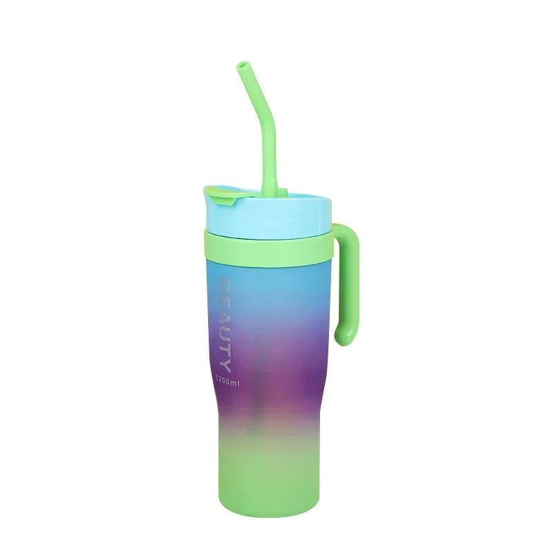 1200ml Large Capacity Gradient Frosted Sports Water Bottle Tumbler for Car Gym Outdoor Travel Reusable BPA Free Cup with Straw Oasis Select