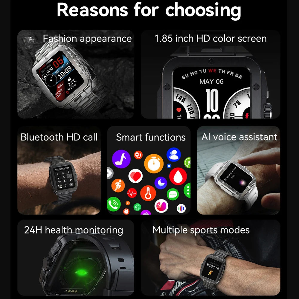 Health heartrate Monitor BT Call Smartwatch Women 1.85" HD Screen Smart Watch Men Fitness Tracker AI Voice Assistant Oasis Select