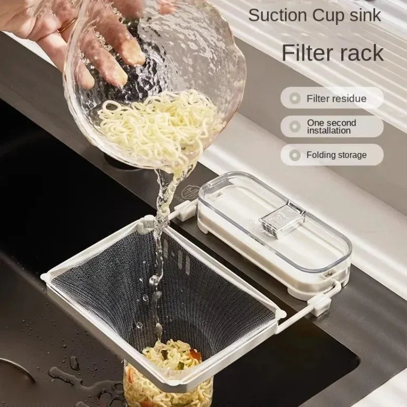 Suction Cup Sink Filter Rack Mesh Bags Foldable Drain Basket for Food Scraps and Dishware Kitchen Countertop Organizer Oasis Select