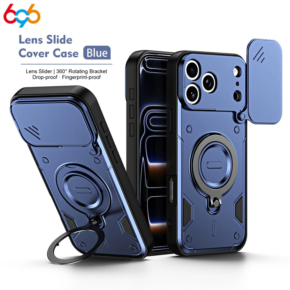 360° Rotating Magnetic Stand Armored Shockproof‌ Phone Case For IPhone 17 Pro Max 16 Slider Lens Skin Feel Slim Cover Man Lady Oasis Select BL iPhone 16 Pro