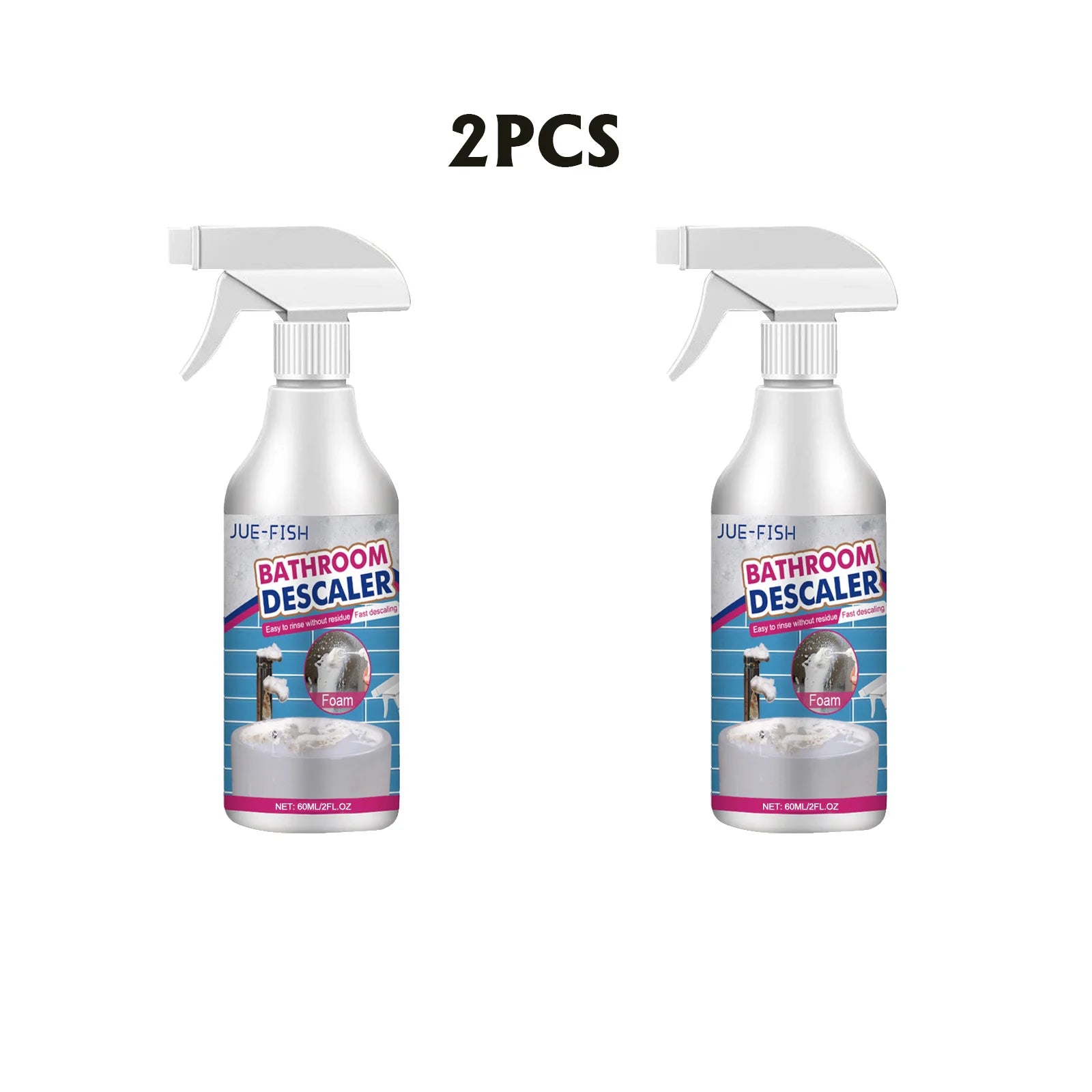 Jue Fish Bathroom Cleaner for Room Glass Shower Bathtub Washbasin Scale Remover Deep Cleaning Multi Purpose Stain Remover 60ml Oasis Select 2PCS