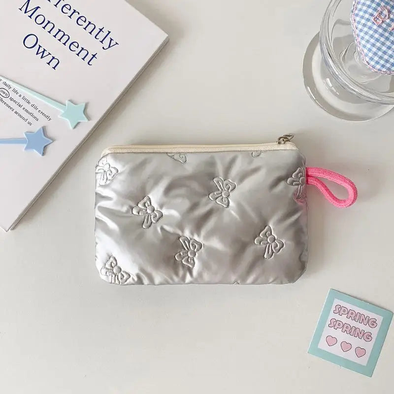 Heart Bow Coin Purse Zipper Cosmetic Pouch – Mini Organiser Zipper Coin Purse Oasis Select Bow Silver