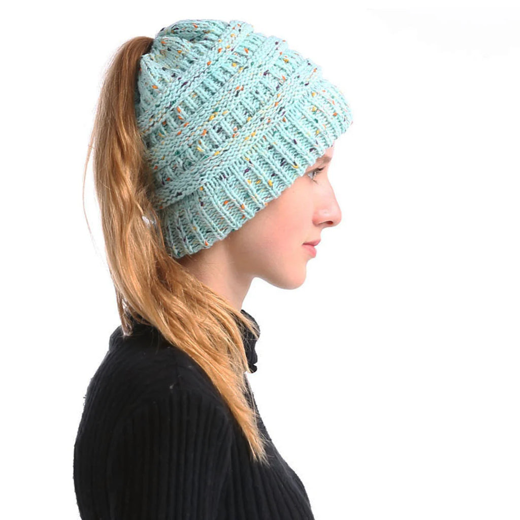 Mixed color hollow top hat with large brim, knitted ponytail, parent-child hat, yarn and yarn versatile Oasis Select 8