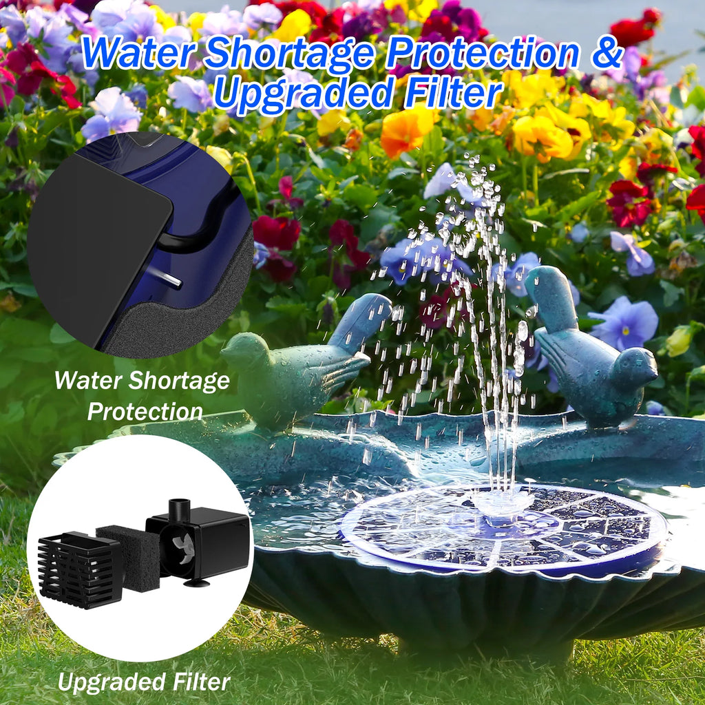 3.5w Solar Bird Bath Fountain Pump with Light, Blue/Purple Solar Fountain, Automatic/Night Mode Switching, Suitable for Courtyar Oasis Select
