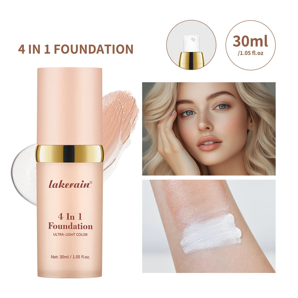 Color Changing Foundation 4 in 1 Moisturizing SPF 30+ Hydrating Color Longwearing Waterproof Travel Coverage Makeup Base Oasis Select 30ml