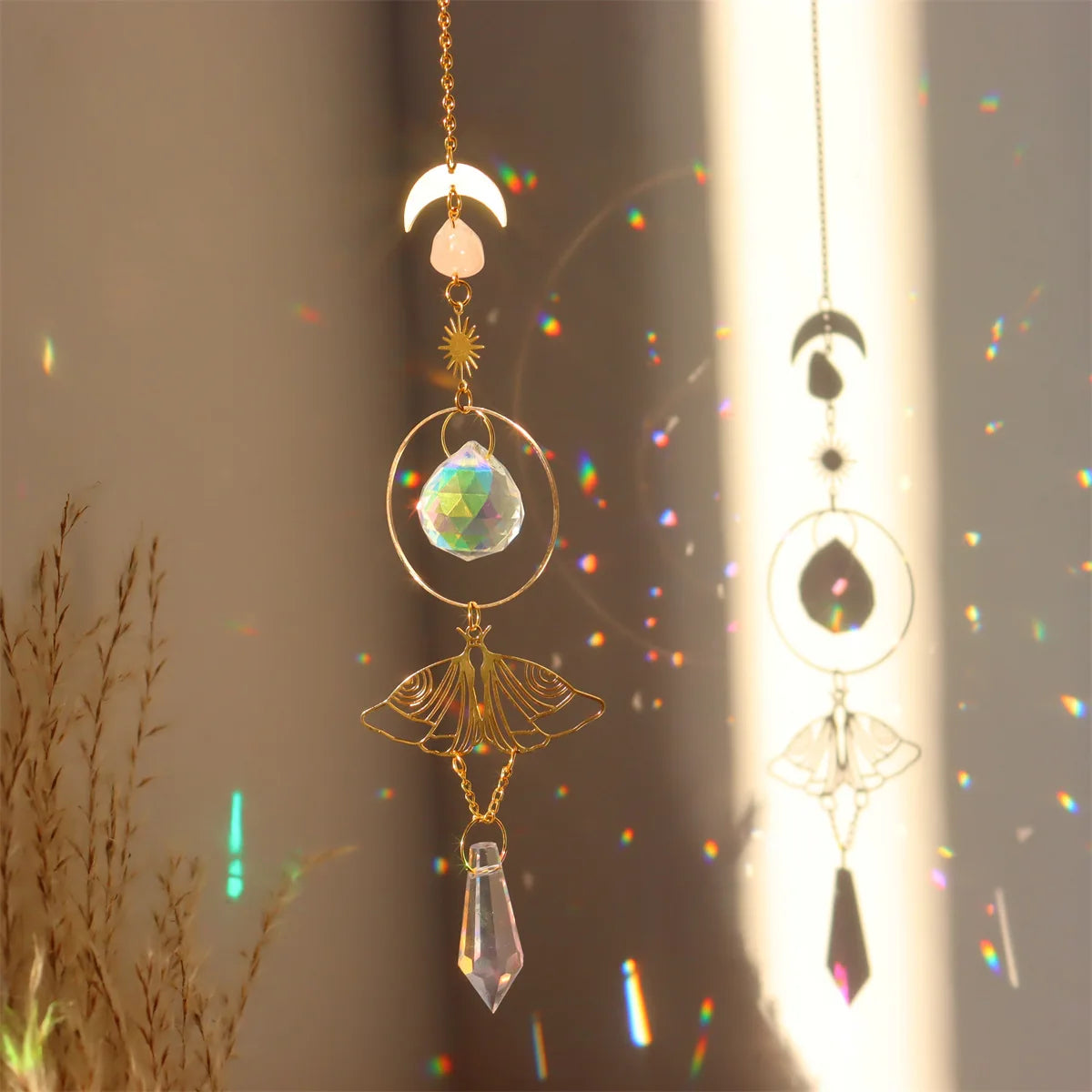 Brass Butterfly Moth Crystal Sun Catcher Pink Crystal Rough Window Room Garden Decor Hanging Ornament New Oasis Select 2