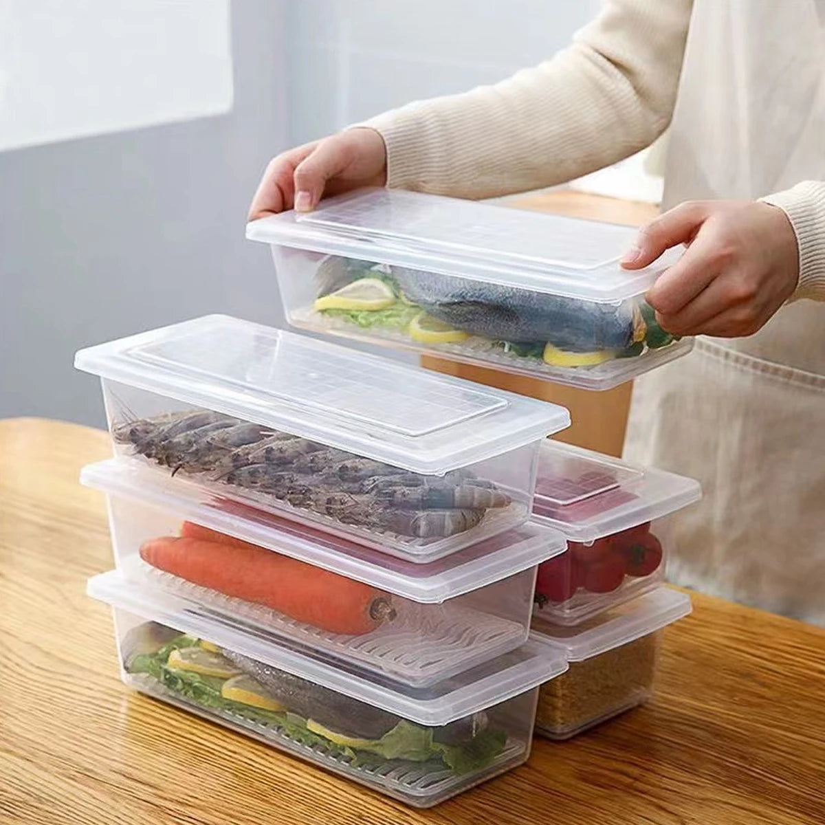 2pc Sealed Drainable Fresh Food Fridge Organiser with Lid for Meat & Vegetables Oasis Select