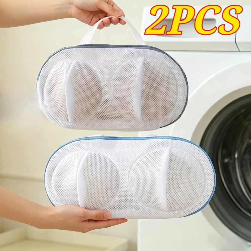 2pcs Bra Laundry Bag Underwear Wash Package Brassiere Clean Pouch Anti Deformation Mesh Pocket Special for Washing Machine Oasis Select blue n grey