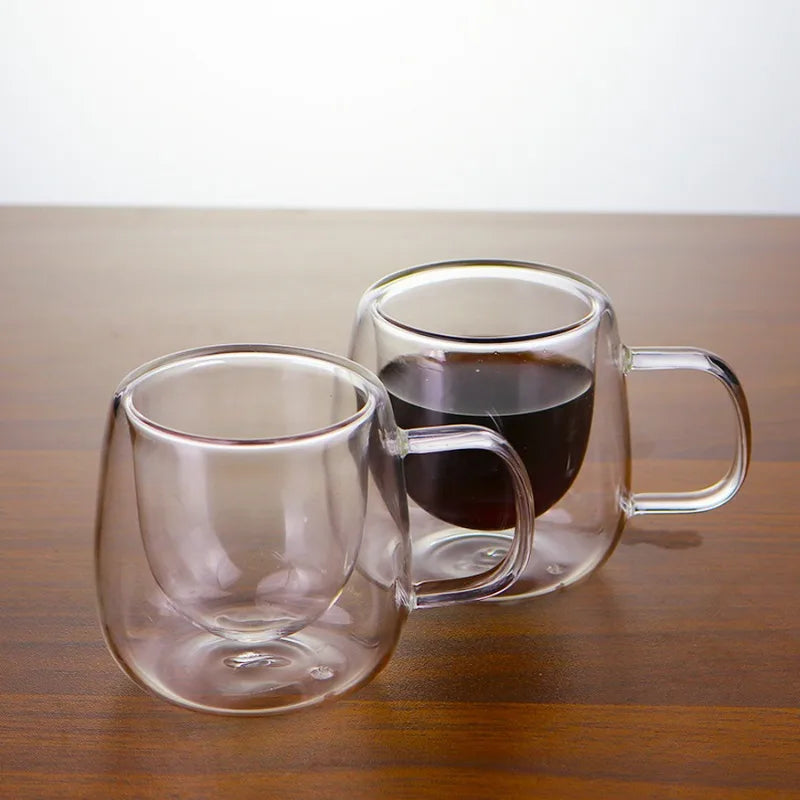 4/6pcs 80ml Double-Walled Glass Coffee Cups, Transparent Heat-Resistant Coffee Mug, Espresso Cup, for Christmas Family Gathering Oasis Select
