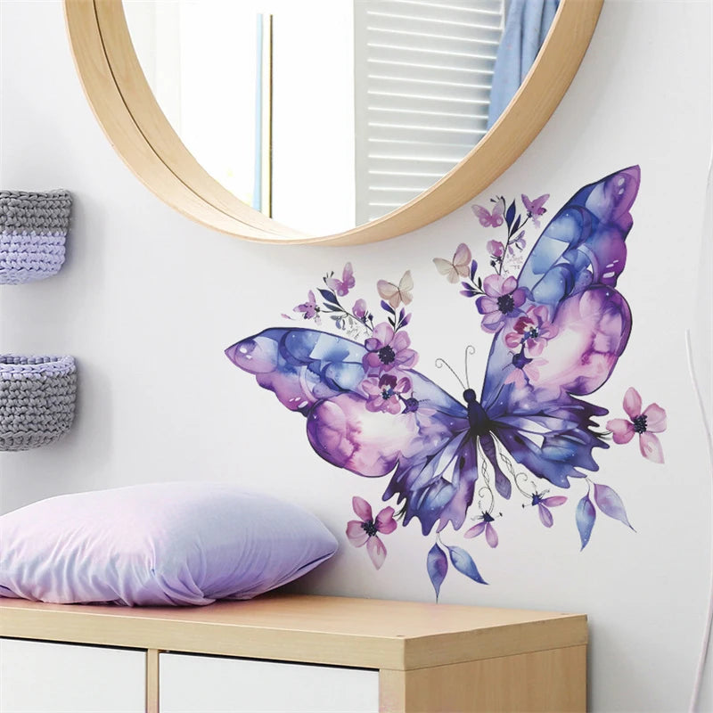 Purple Butterfly Flower Wall Sticker Refrigerator Sticker On Door Closet Bedroom Home Beautification Decal Decoration Oasis Select