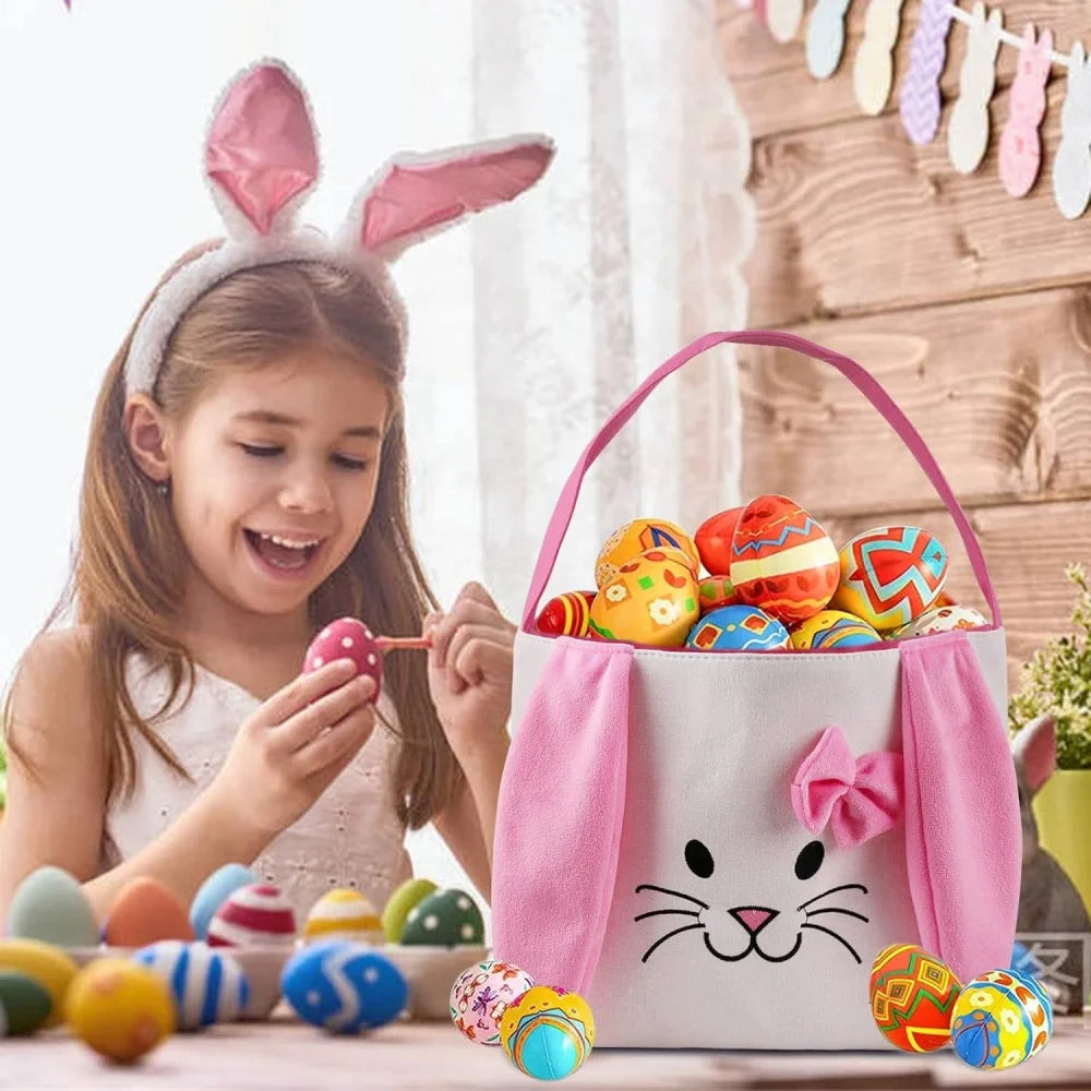 Cute Plush Easter Basket Rabbit Ear Candy Bag with Handle Bunny Storage Bucket Easter Egg Decorations Handbag Gift Bag Oasis Select
