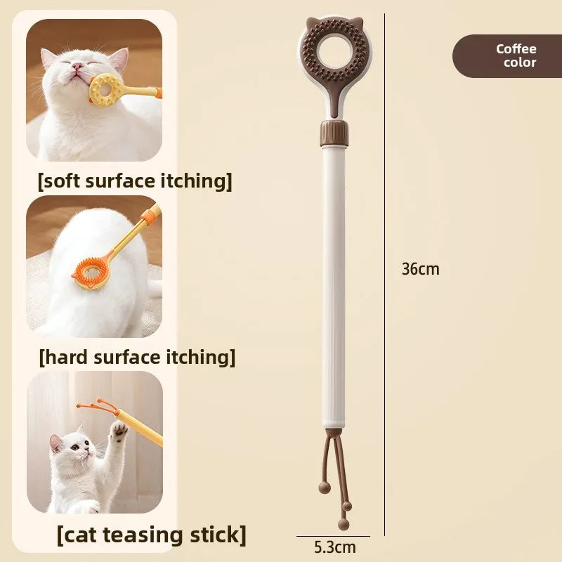 Double Sided Massager 2 in 1 Retractable Cat Tickler Cat Teaser Wand Interactive Cat Toy for Kitten Grooming Relieve Itching Oasis Select brown