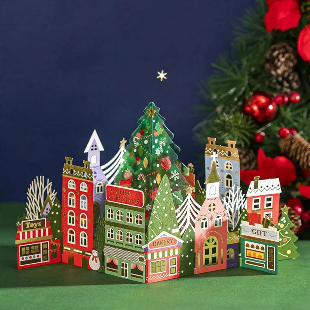 3D Pop-Up Christmas Card with Envelope – Gold Paper Carving