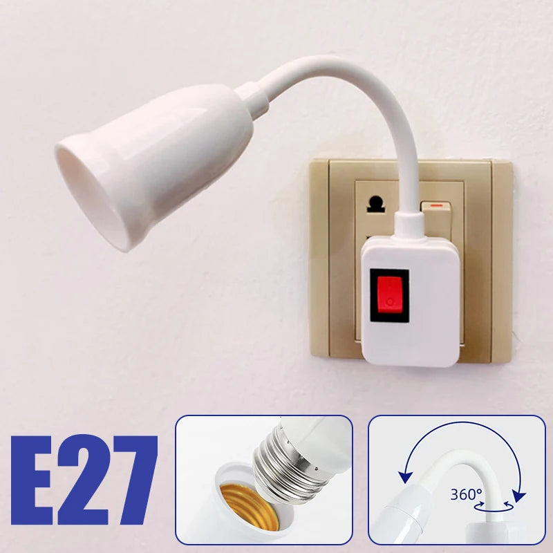 E27 Lamp Holder Socket Adapter with Switch & Flexible Neck