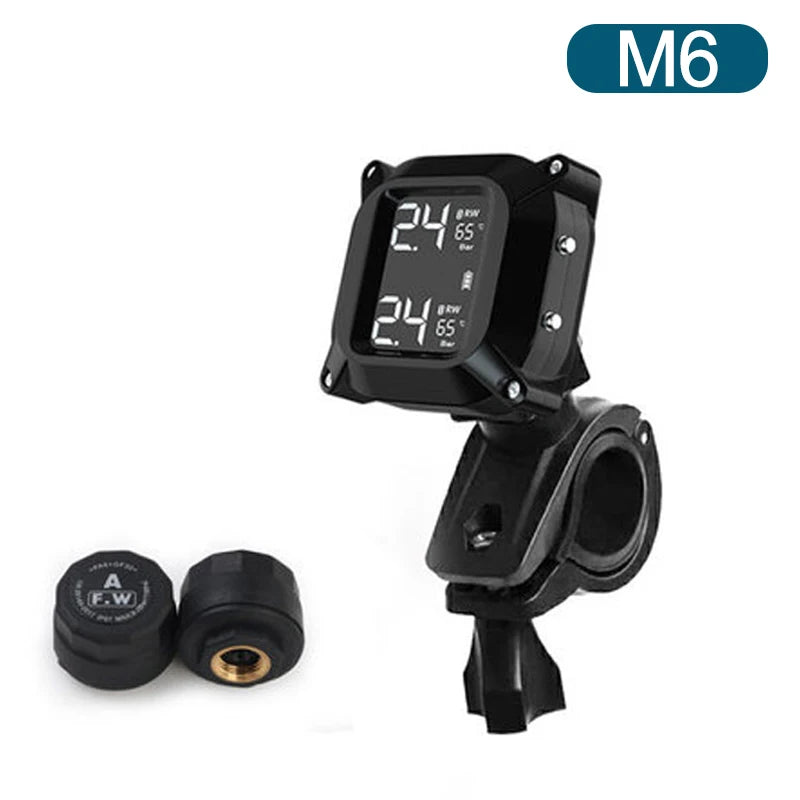 Motorcycle TPMS Solar Power Tire Pressure Monitor Real Time Tire Pressure Monitoring System Temperature Sensor Alarm System Oasis Select M6