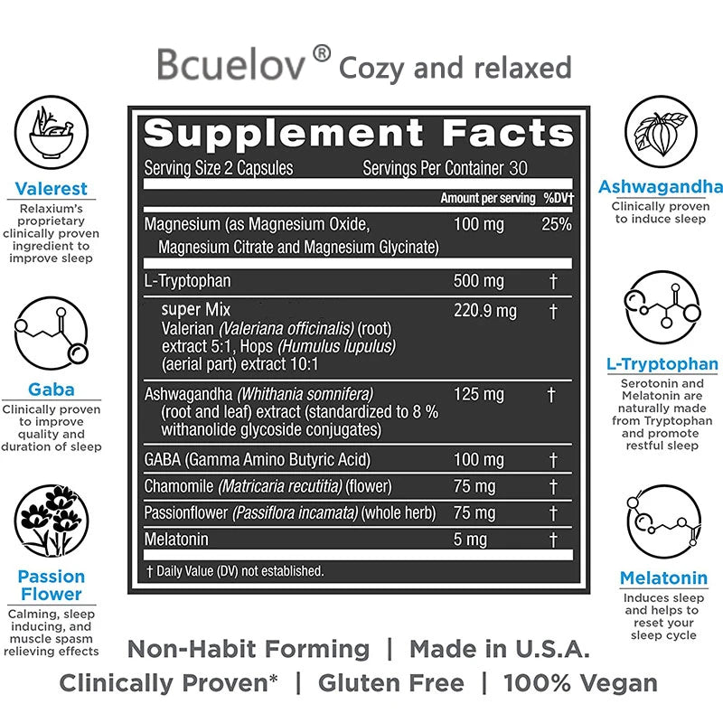 Bcuelov Melatonin Sleep Support Capsules – Fall Asleep Fast Sleep Support Supplement Oasis Select