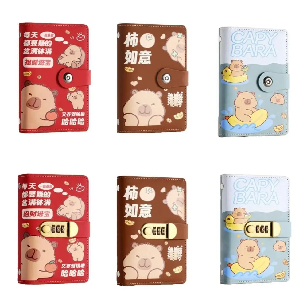 Cartoon Capybara Saving Money Binder PU Leather with Password Lock Planner Organizer Savings Handbook Cash Envelopes Oasis Select