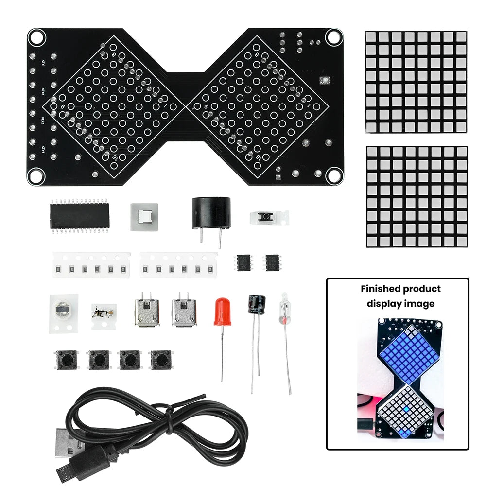 DC 5V LED Dot Matrix Electronic Hourglass DIY Kit Gravity-Sensing Timer Soldering Practice Components Micro USB Interface Oasis Select Blue