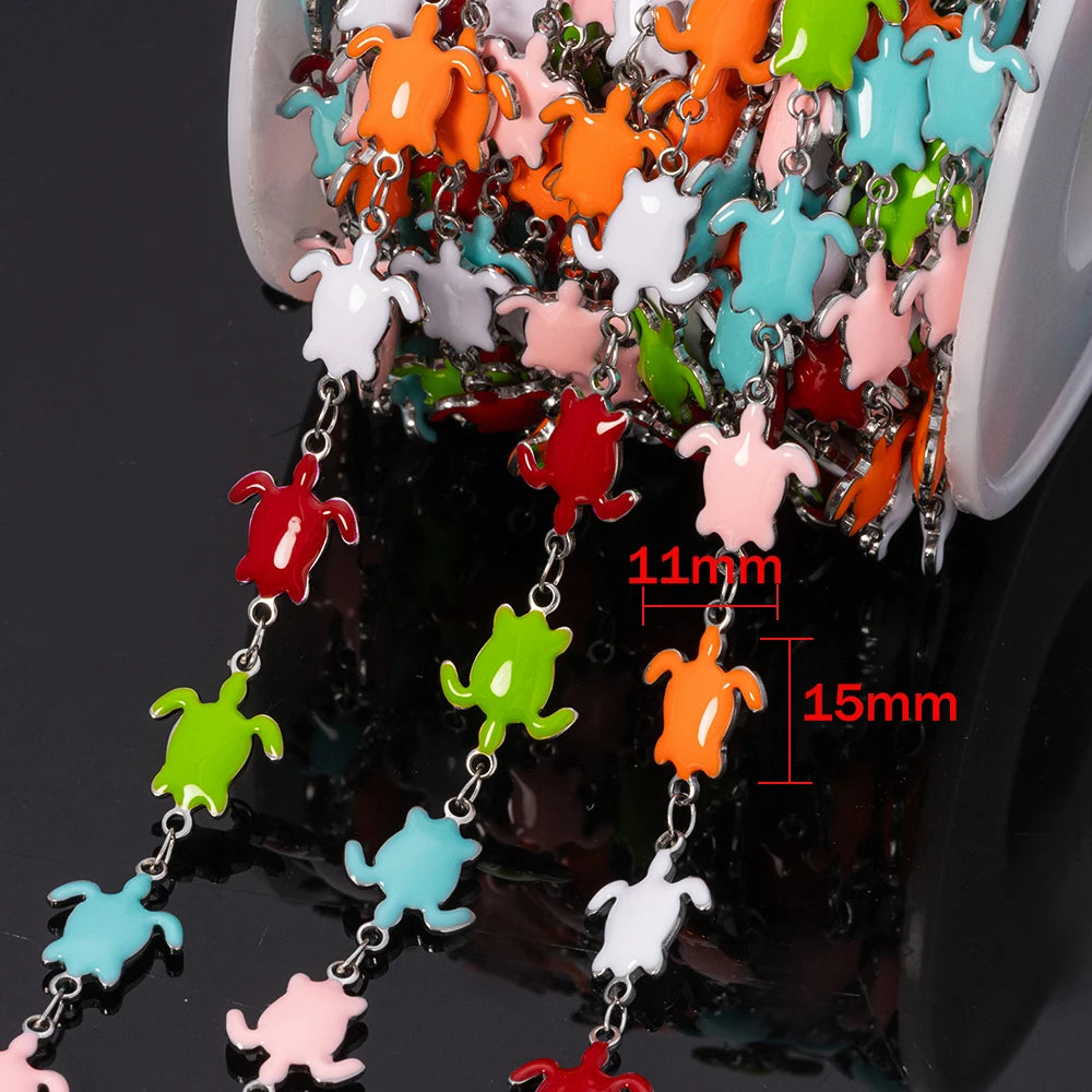 1m Stainless Steels Ocean Animal Oil Drip Chain Enamel Link for Women DIY Crafting Bracelet Jewelry Making Supplies Findings Oasis Select Steel Sea Turtle