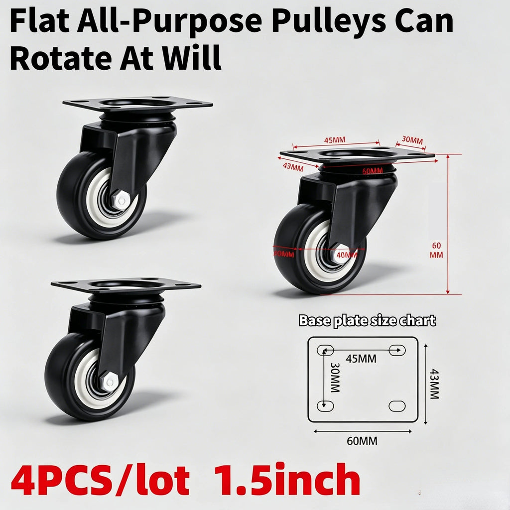 4 Pieces Of 1.5-Inch Universal Wheels Silent Furniture Casters Can Rotate 360° Suitable For Trolleys Cabinets And Scaffolding Oasis Select